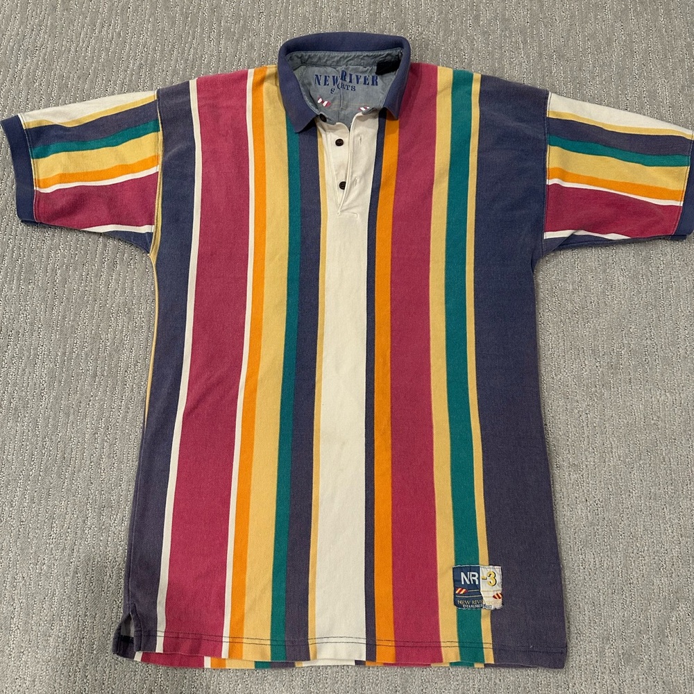 Red and Green Striped Polo Shirt with Classic Collar